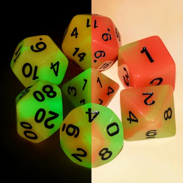 Orange + Yellow Glow in the Dark 7pcs Dice Set
