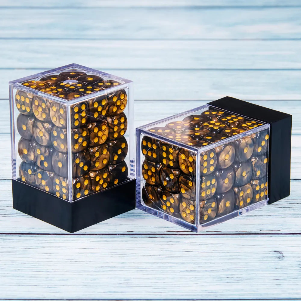 Gold & Black Marbled 12mm D6 Dice Cube – 36 Count