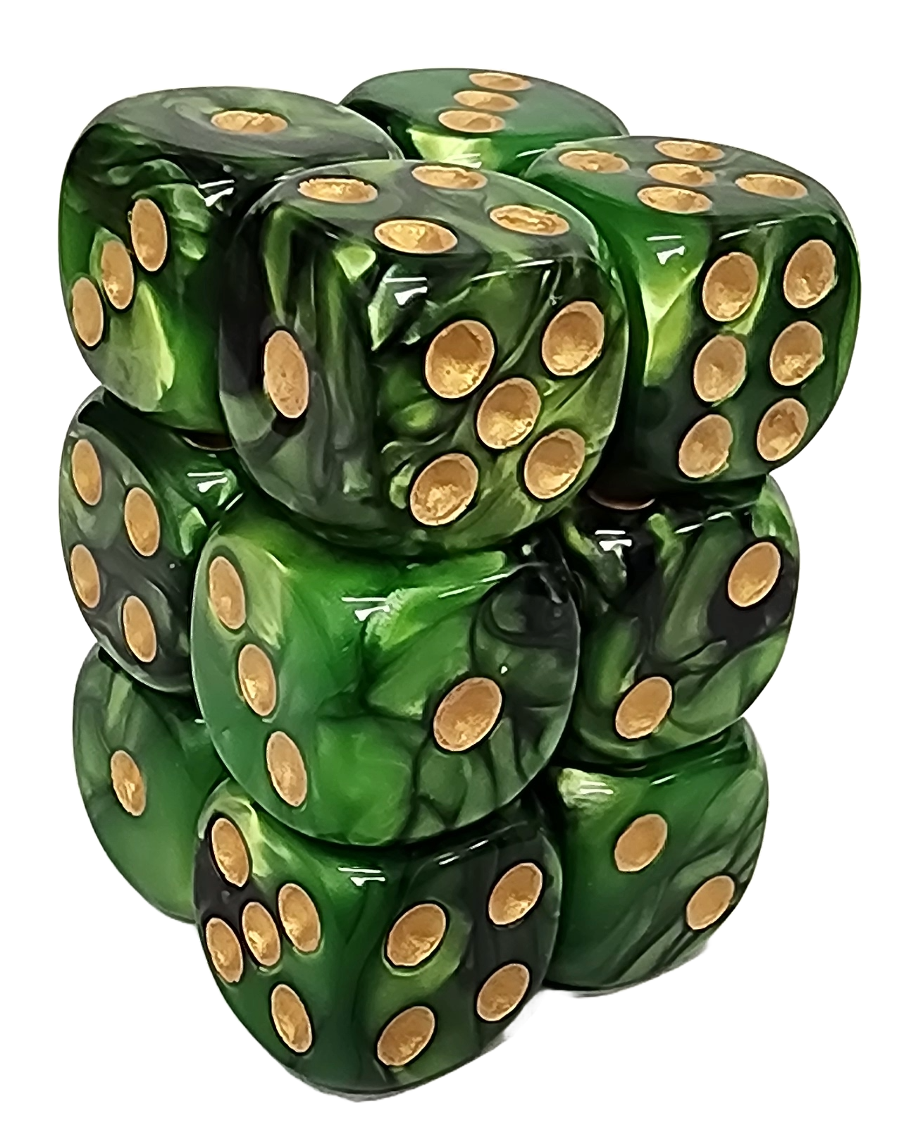 Green & Black Blend 16mm D6 Dice Cube – 12 Count