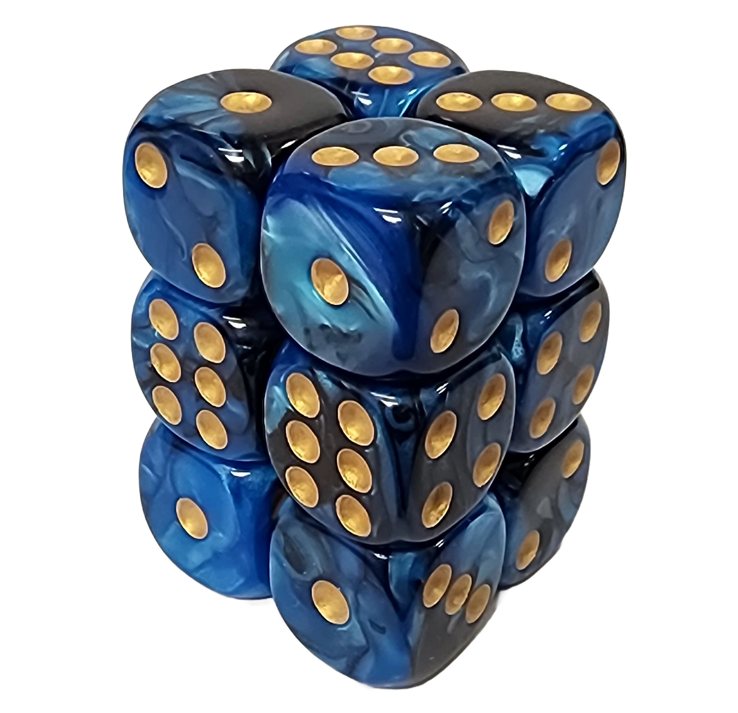 Black & Blue Blend 16mm D6 Dice Cube – 12 Count