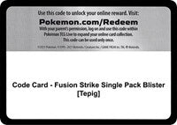Code Card - Fusion Strike Single Pack Blister [Tepig] [SWSH08: Fusion Strike]