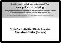 Code Card - Unified Minds Premium Checklane Blister [Espeon] [SM - Unified Minds]