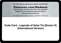 Code Card - Legends of Galar Tin [Zacian V] (International Version) [SWSH02: Rebel Clash]