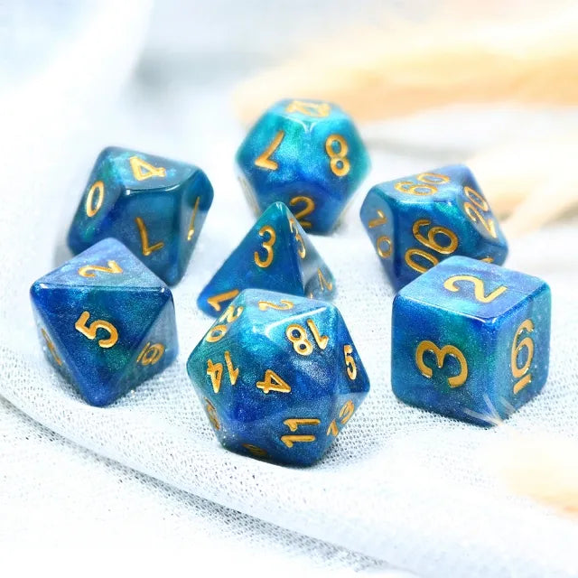 Blue Green Galaxy Dice Set