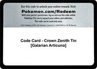 Code Card - Crown Zenith Tin [Galarian Articuno] [Crown Zenith]
