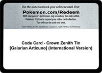 Code Card - Crown Zenith Tin [Galarian Articuno] (International Version) [Crown Zenith]
