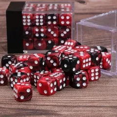 Crimson & Black Marbled 12mm D6 Dice Cube – 36 Count