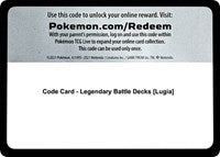 Code Card - Legendary Battle Decks [Lugia] [SM - Guardians Rising]