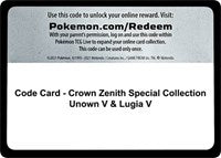 Code Card - Crown Zenith Special Collection [Unown V & Lugia V] [Crown Zenith]