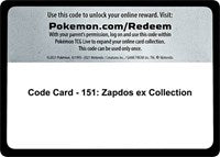 Code Card - 151: Zapdos ex Collection [SV: Scarlet & Violet 151]