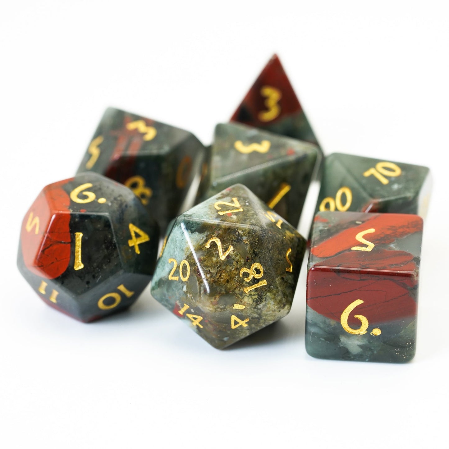 Bloodstone Gemstone Dice Set