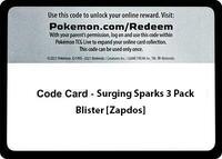 Code Card - Surging Sparks 3 Pack Blister [Zapdos] [SV08: Surging Sparks]