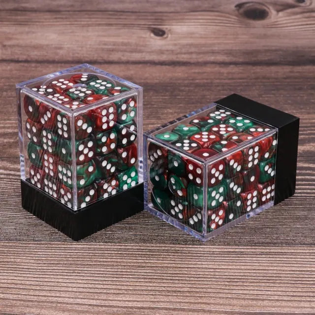 Green & Red Marbled 12mm D6 Dice Cube – 36 Count
