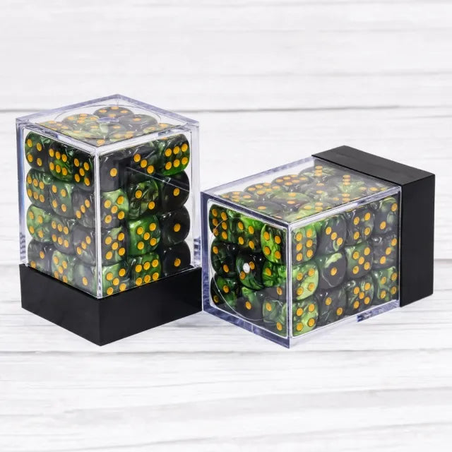 Green & Black Marbled 12mm D6 Dice Cube – 36 Count