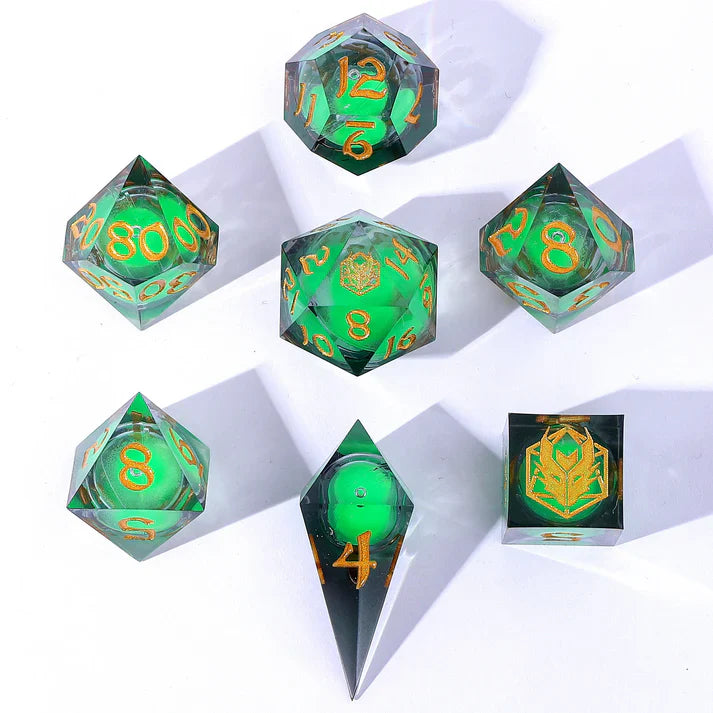 Emerald Phylactery – Wyrmforged Sharp Edge Liquid Core Dice Set