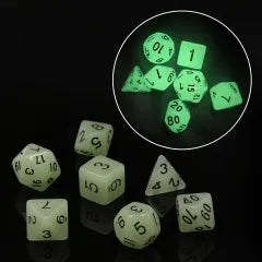 White Glow in the Dark 7pcs Dice Set