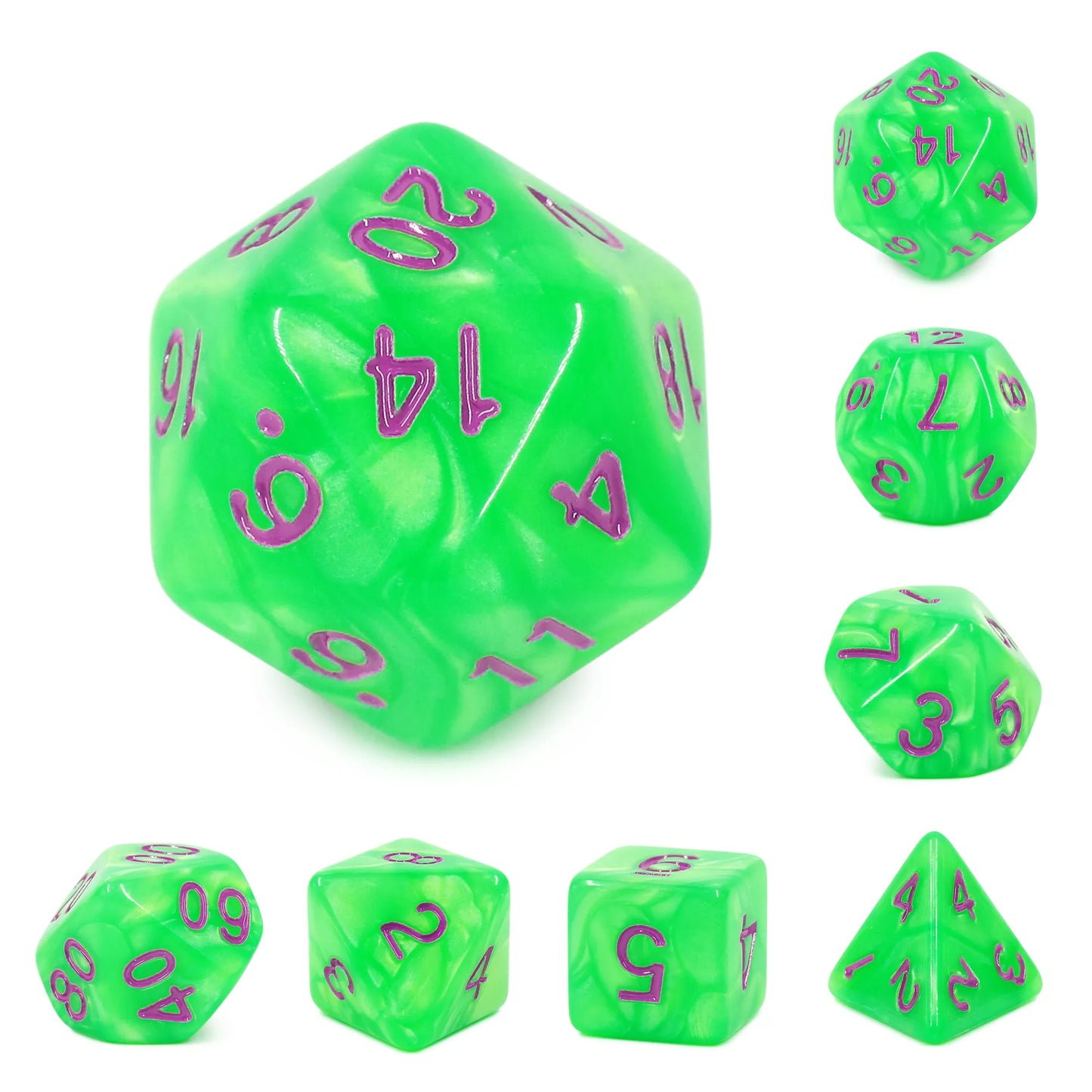 Green Pearl Dice Set - Purple Ink