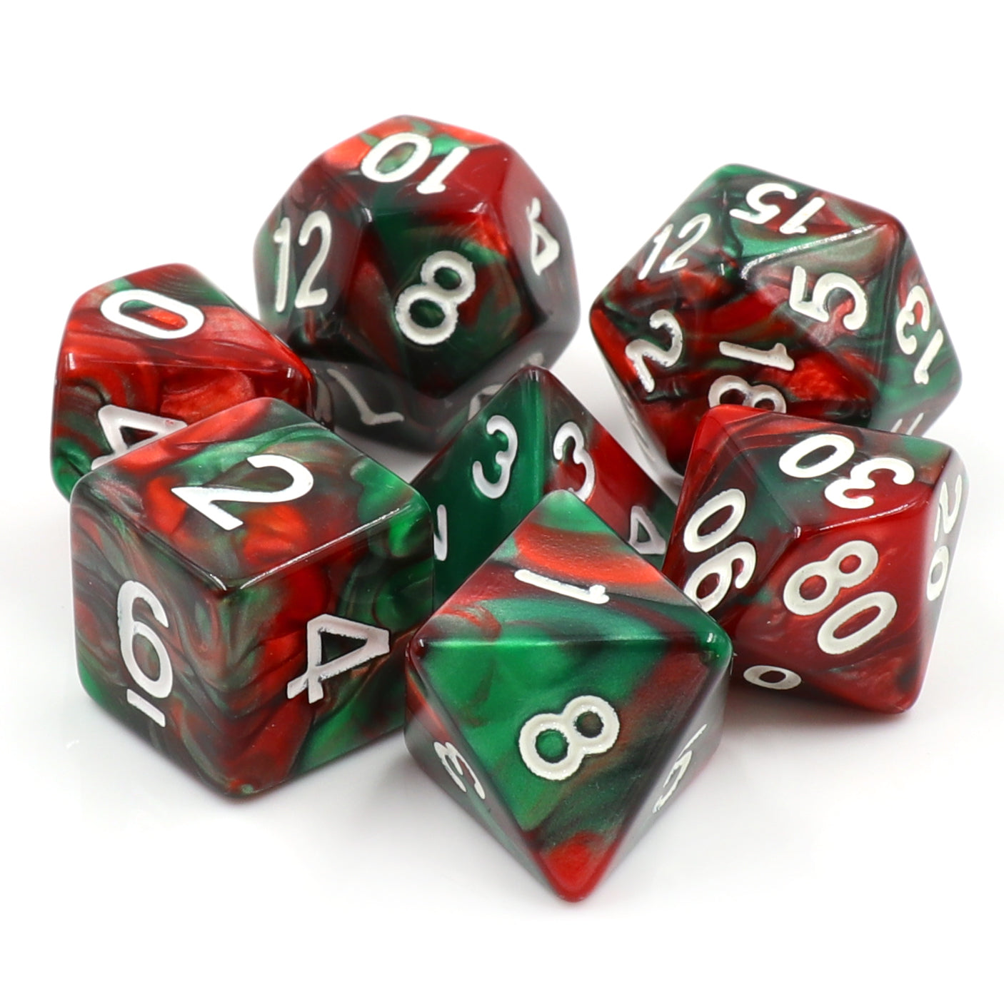 Green & Red Marble Dice Set