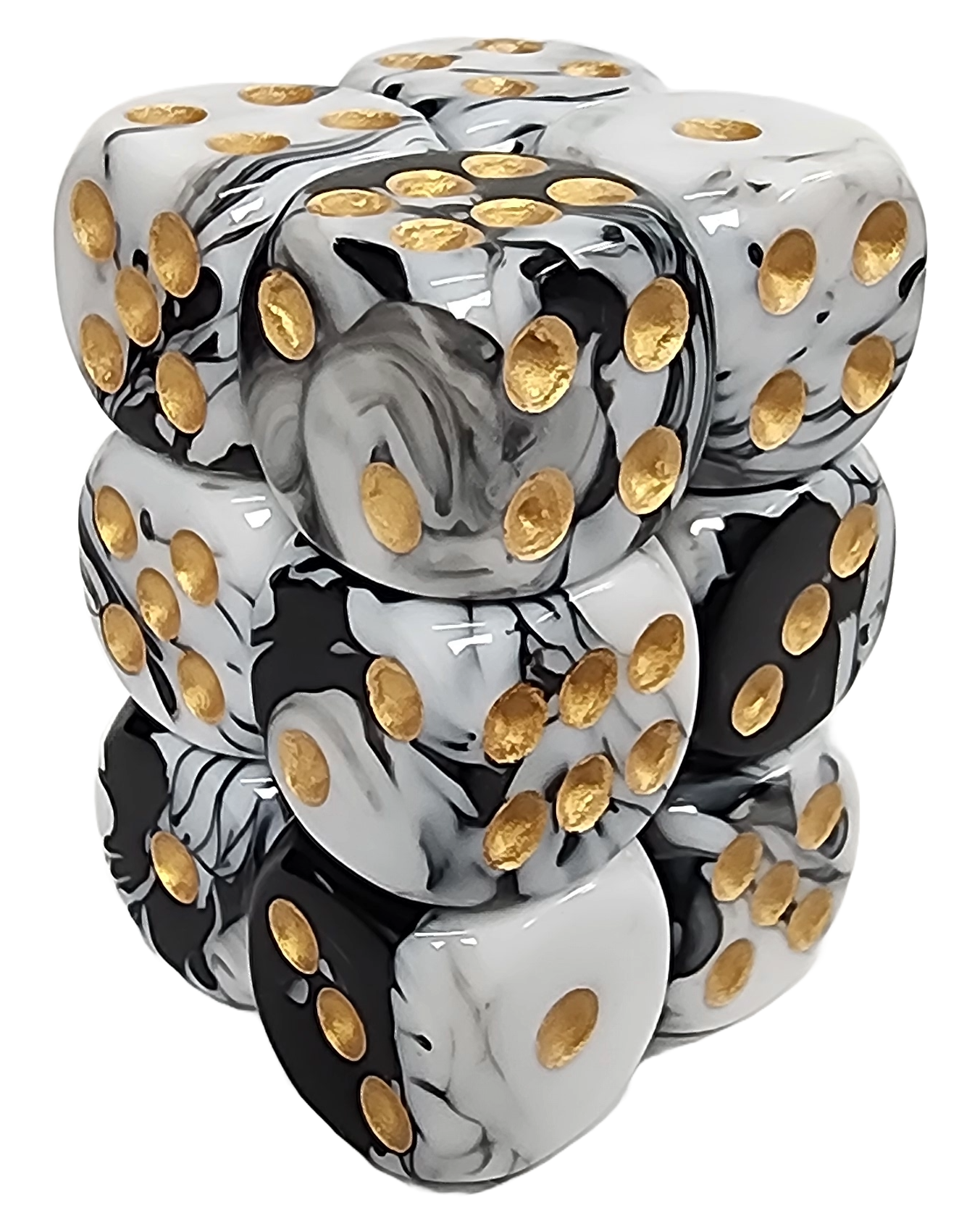White & Black Blend 16mm D6 Dice Cube – 12 Count